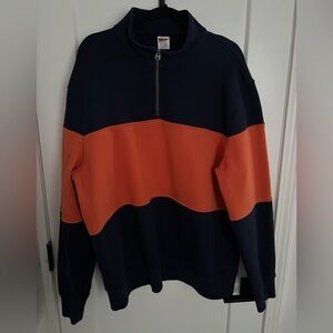 J. Crew Quarter-Zip Sweater in Navy and Orange Stripe